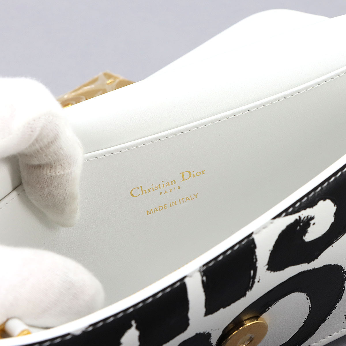 Miss Dior Flap Shoulder Bag Leather White Black Purse