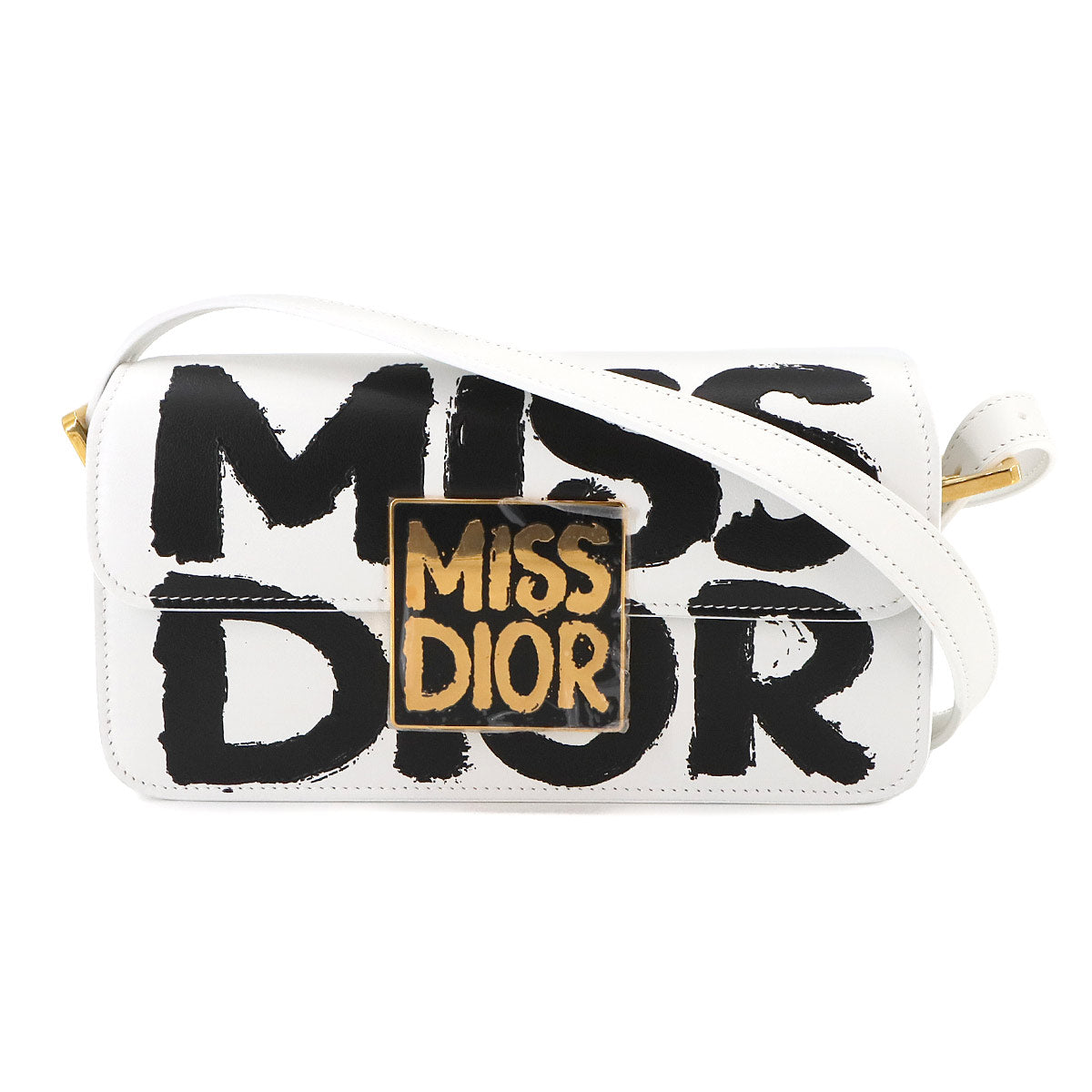 Miss Dior Flap Shoulder Bag Leather White Black Purse