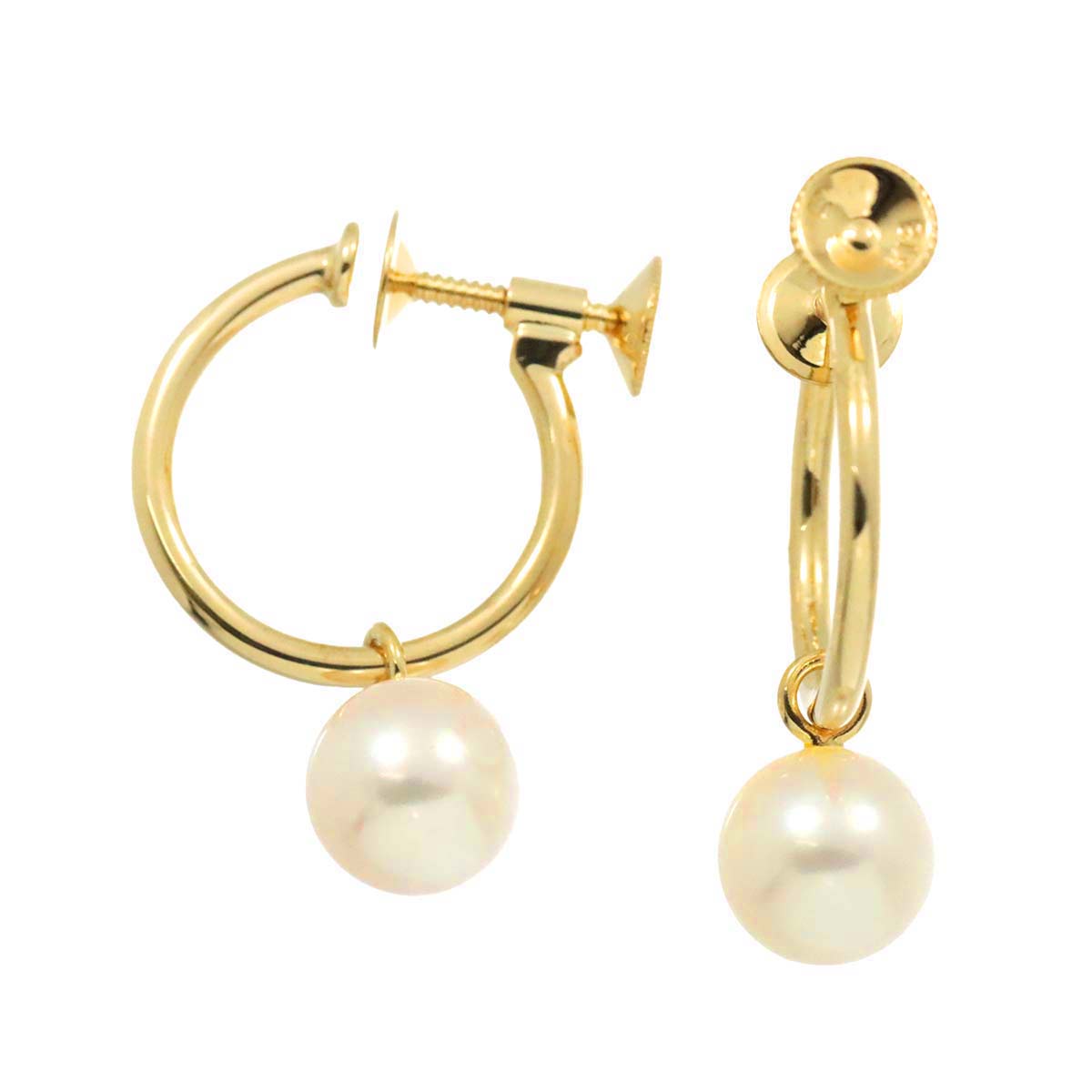 MIKIMOTO Akoya Pearl 7.2mm Earrings 18K Yellow Gold 750