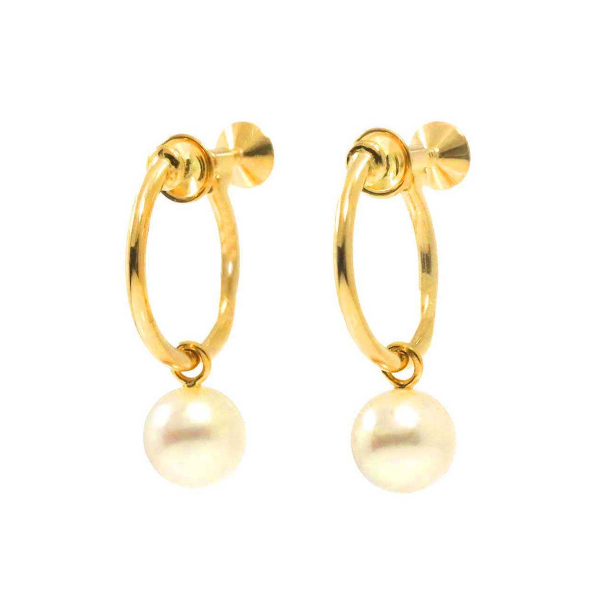 MIKIMOTO Akoya Pearl 7.2mm Earrings 18K Yellow Gold 750