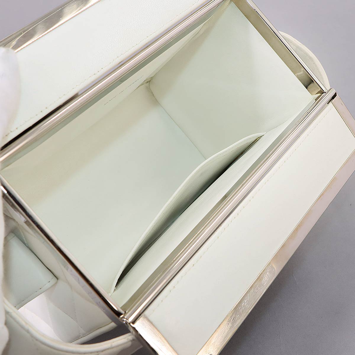 Matelasse Vanity Hand Bag Leather White Purse