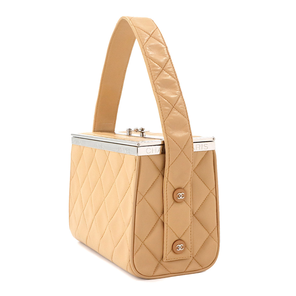 Matelasse Vanity Hand Bag Leather Beige Purse