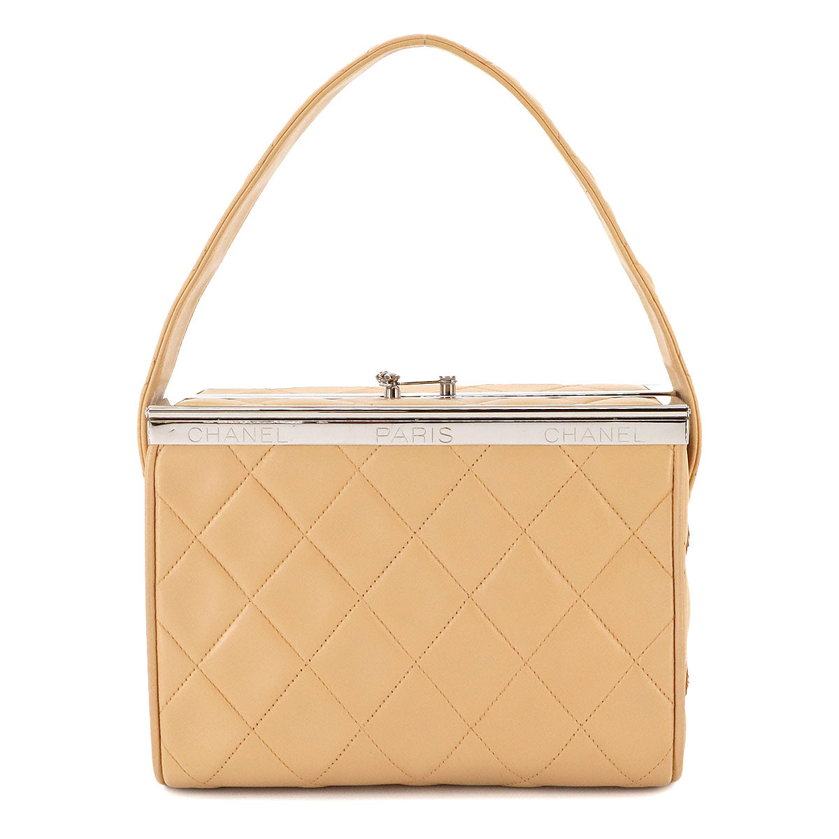 Matelasse Vanity Hand Bag Leather Beige Purse