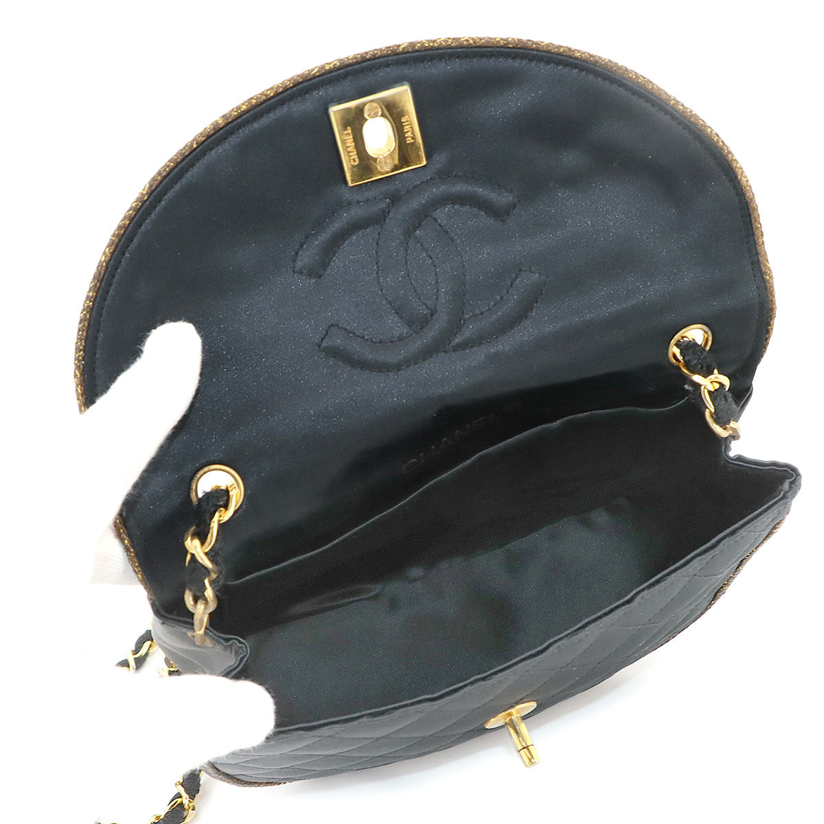 Chain Shoulder Bag Satin Black Vintage Purse