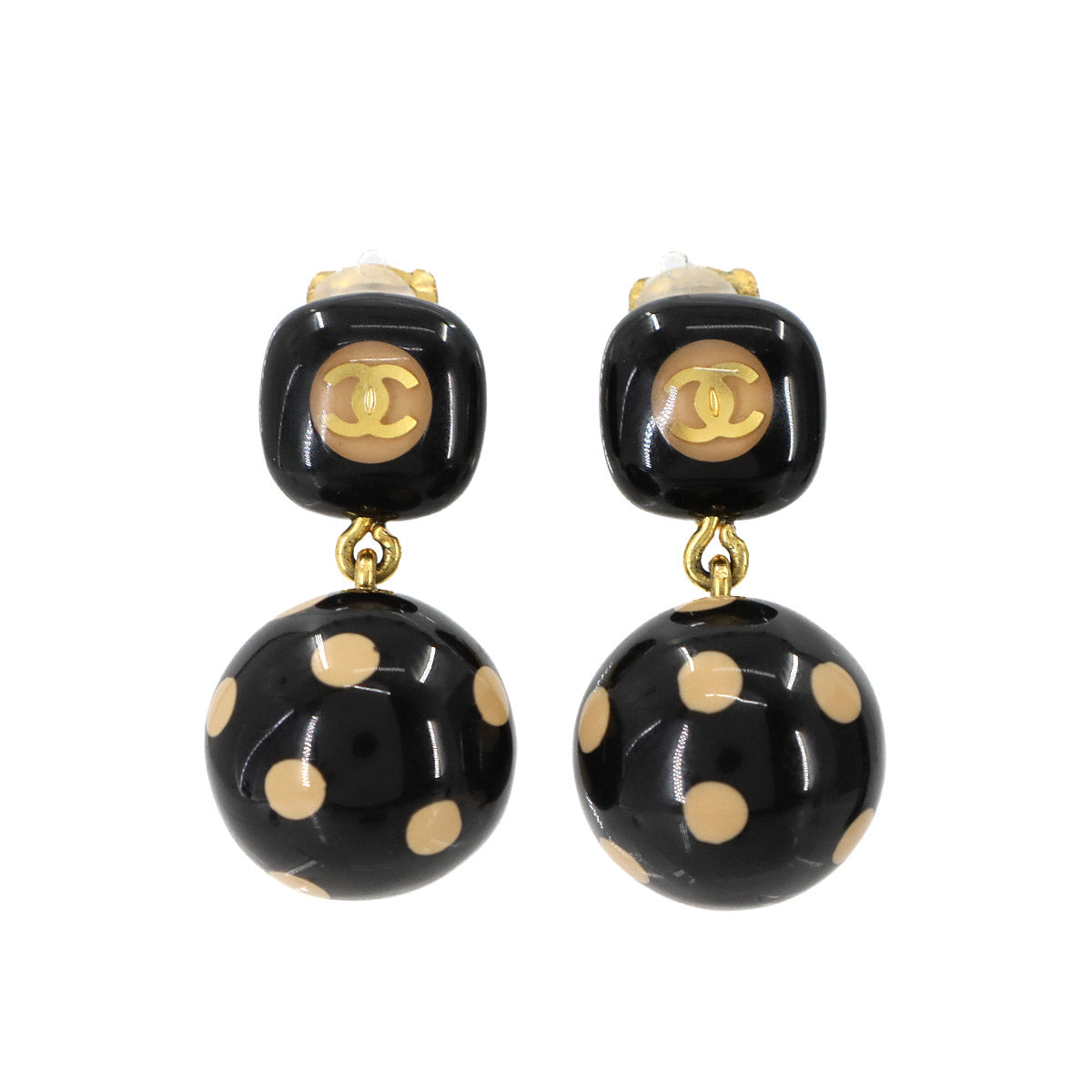 CHANEL Coco Logos Swing Earrings Round Type Gold 96P Accessory Vintage