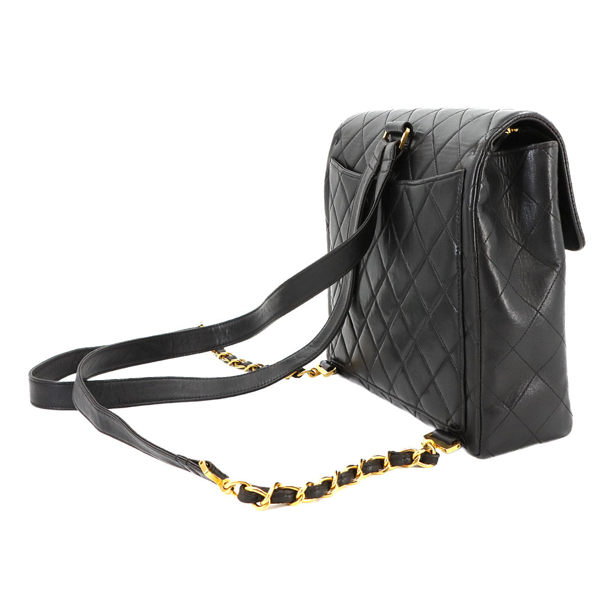 CHANEL Matelasse Chain Backpack Leather Black Purse Vintage