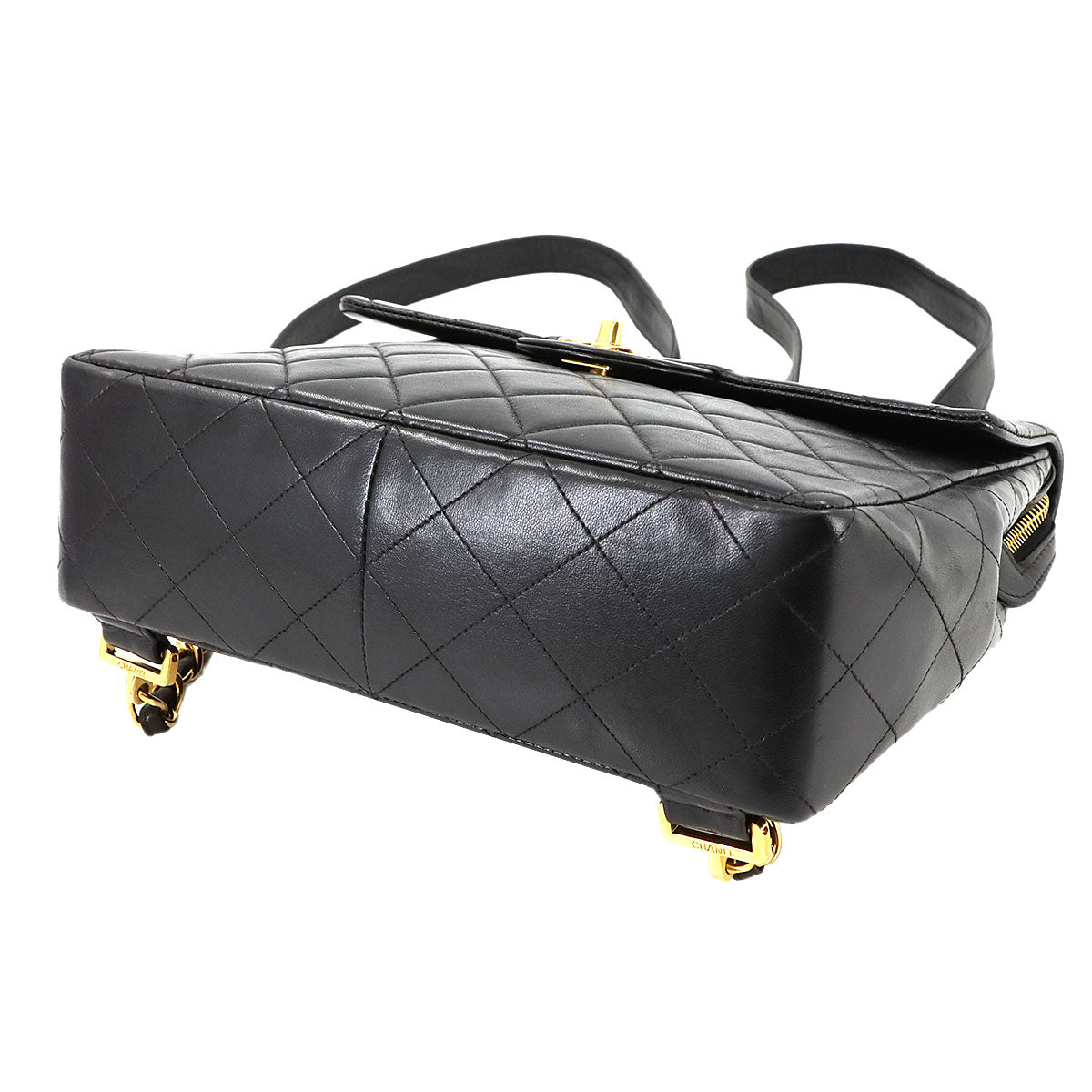 CHANEL Matelasse Chain Backpack Leather Black Purse Vintage