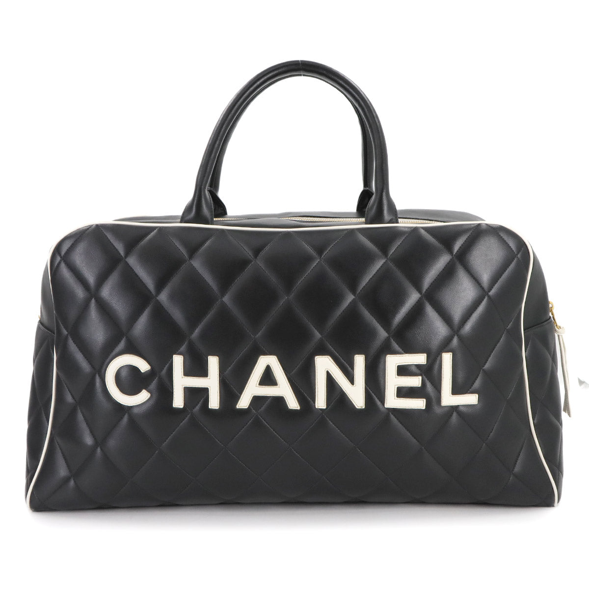 CHANEL Sports Line Matelasse Boston Bag Leather Black Vintage Bowling