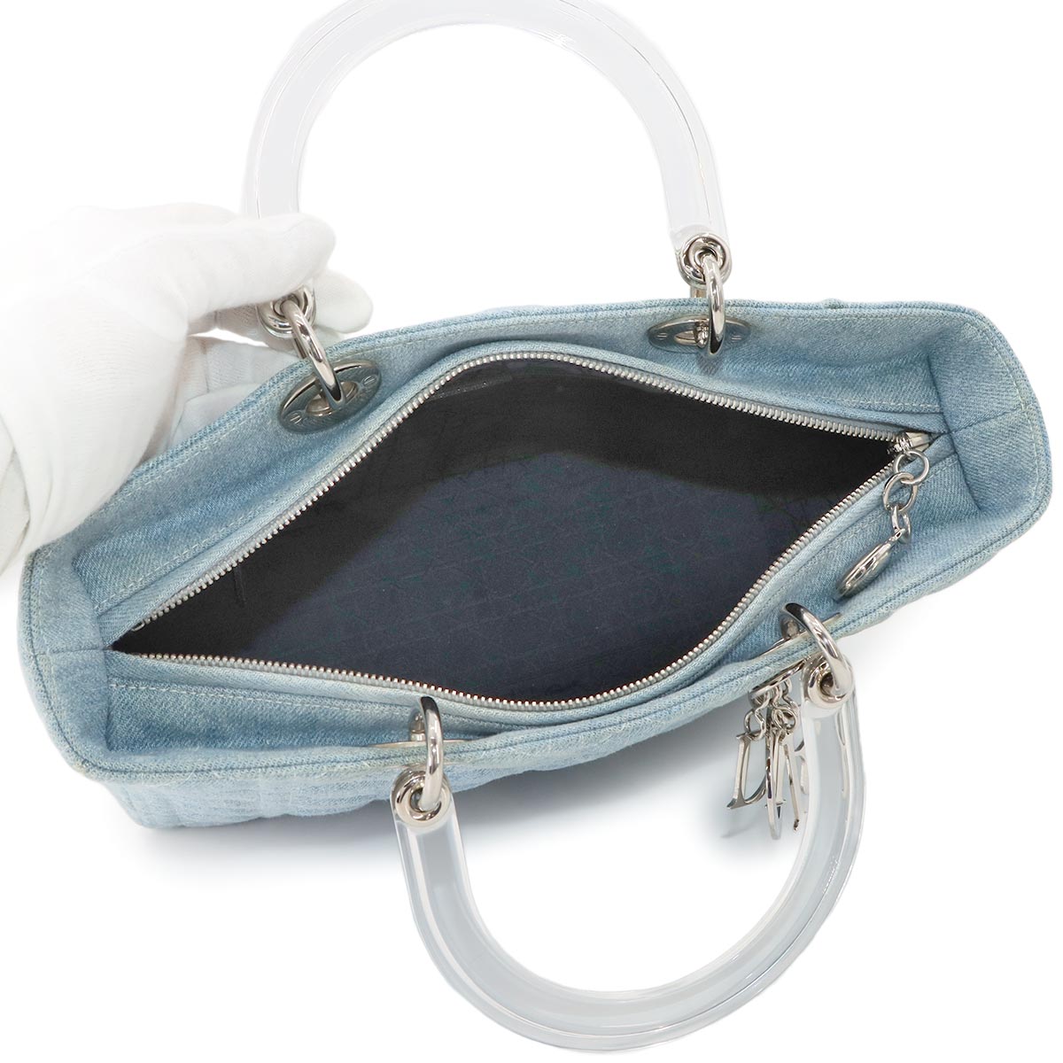 Lady Dior Large 2way Hand Shoulder Bag Denim Purse