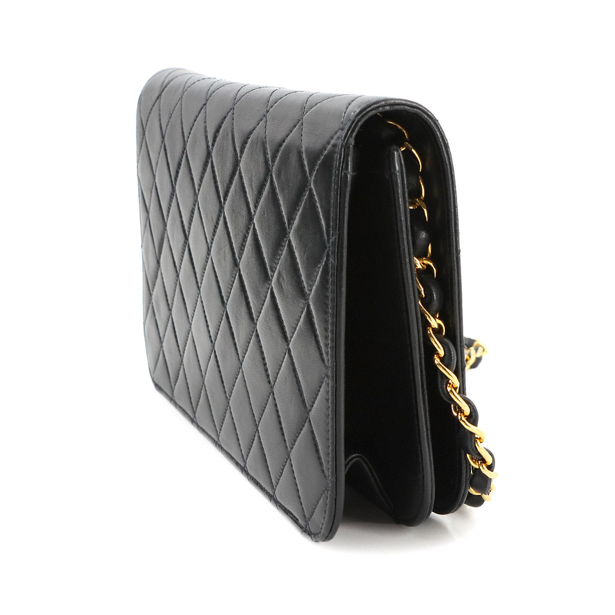 Matelasse Chain Shoulder Bag Leather Black Vintage