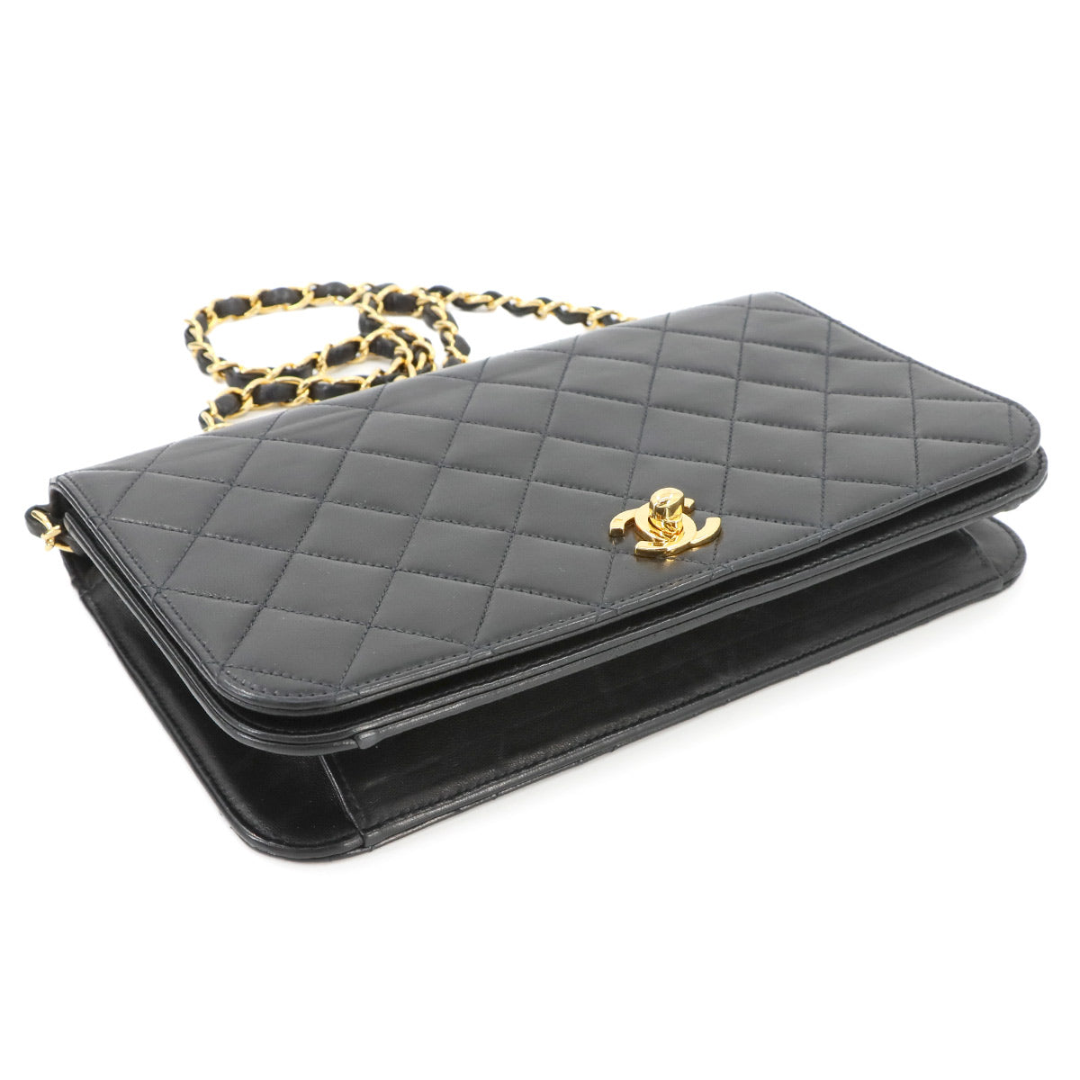 Matelasse Chain Shoulder Bag Leather Black Vintage