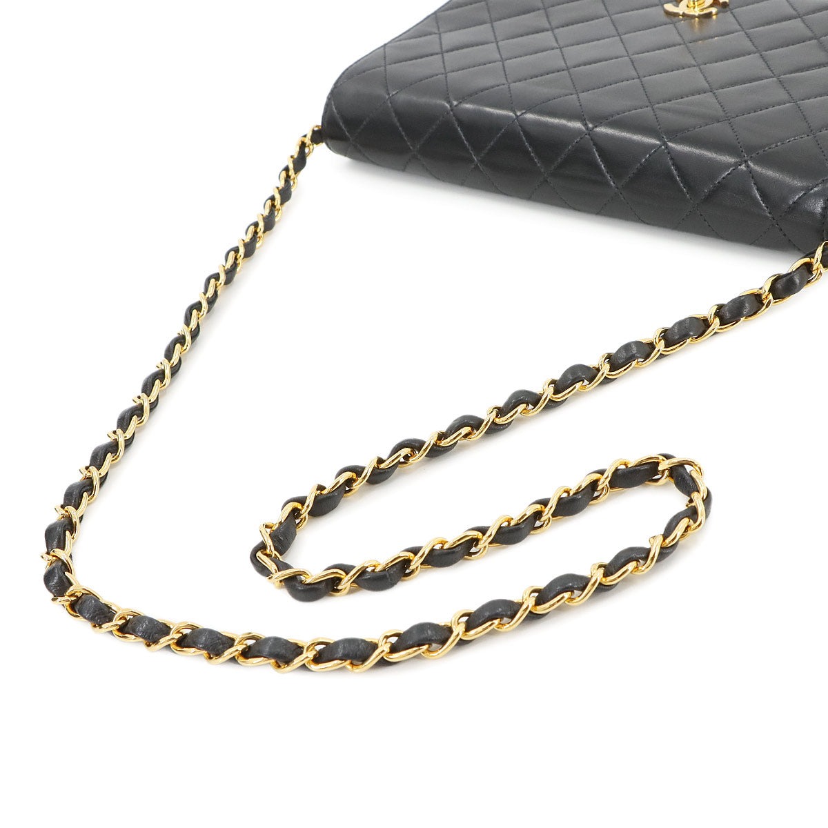 Matelasse Chain Shoulder Bag Leather Black Vintage