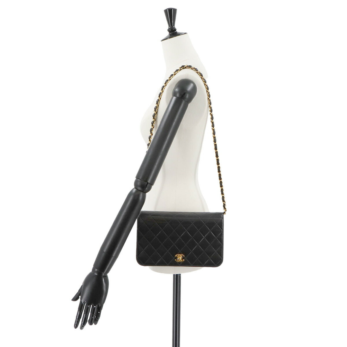 Matelasse Chain Shoulder Bag Leather Black Vintage