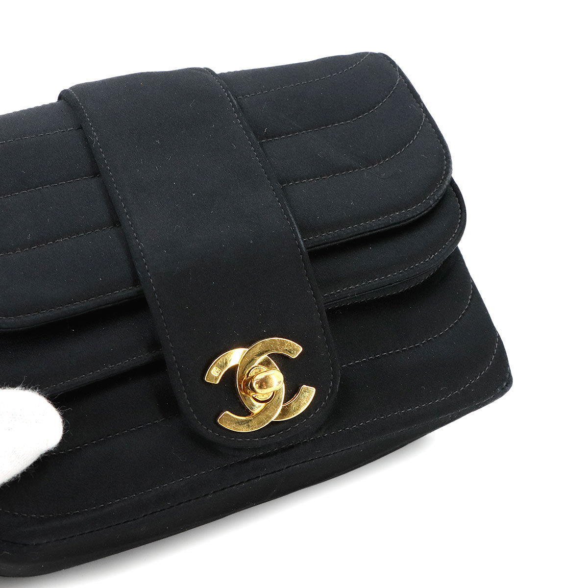 Mini Mademoiselle Chain Shoulder Bag Satin Black Vintage Purse