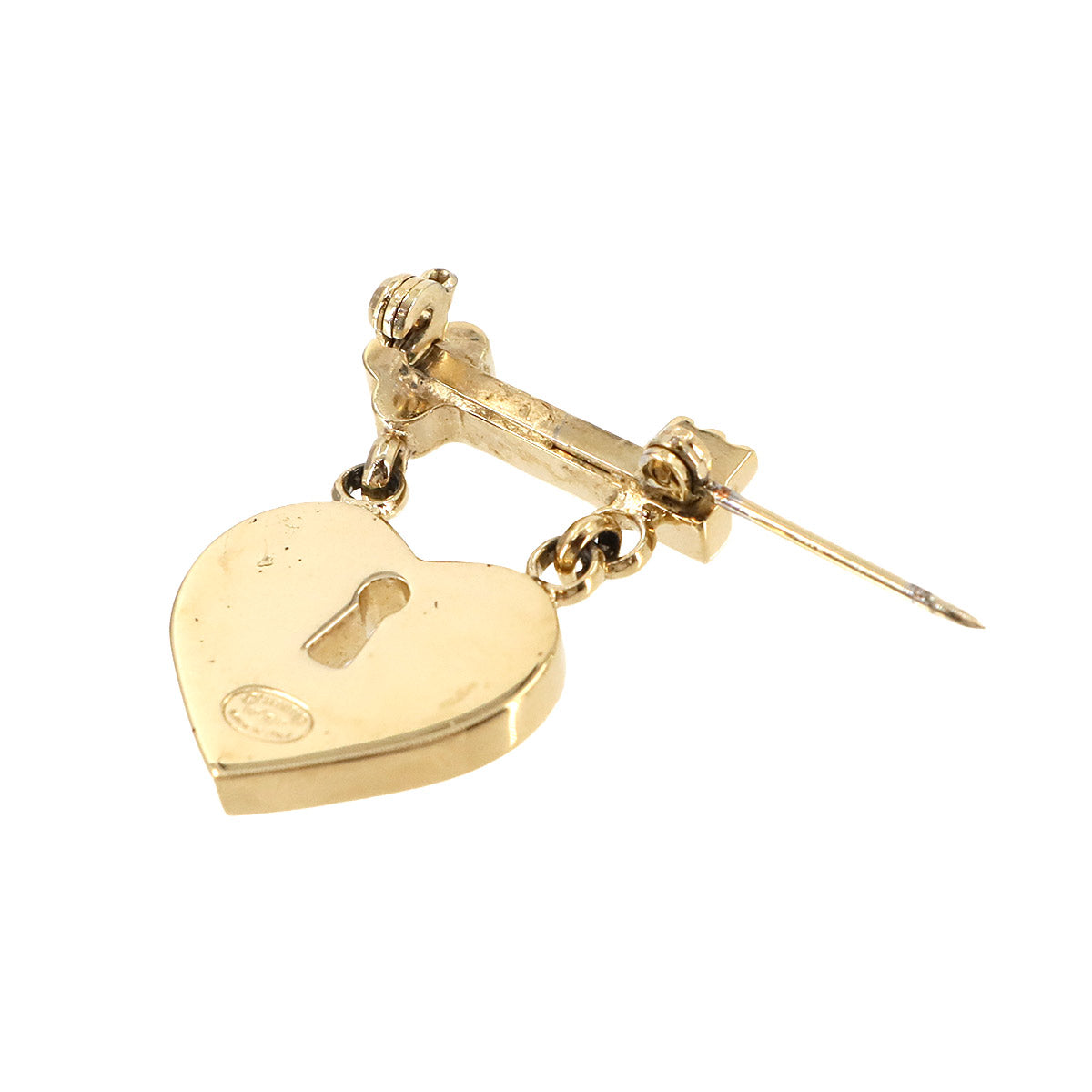 Heart Lock Key Brooch Rhinestone Gold Pink CC Logos
