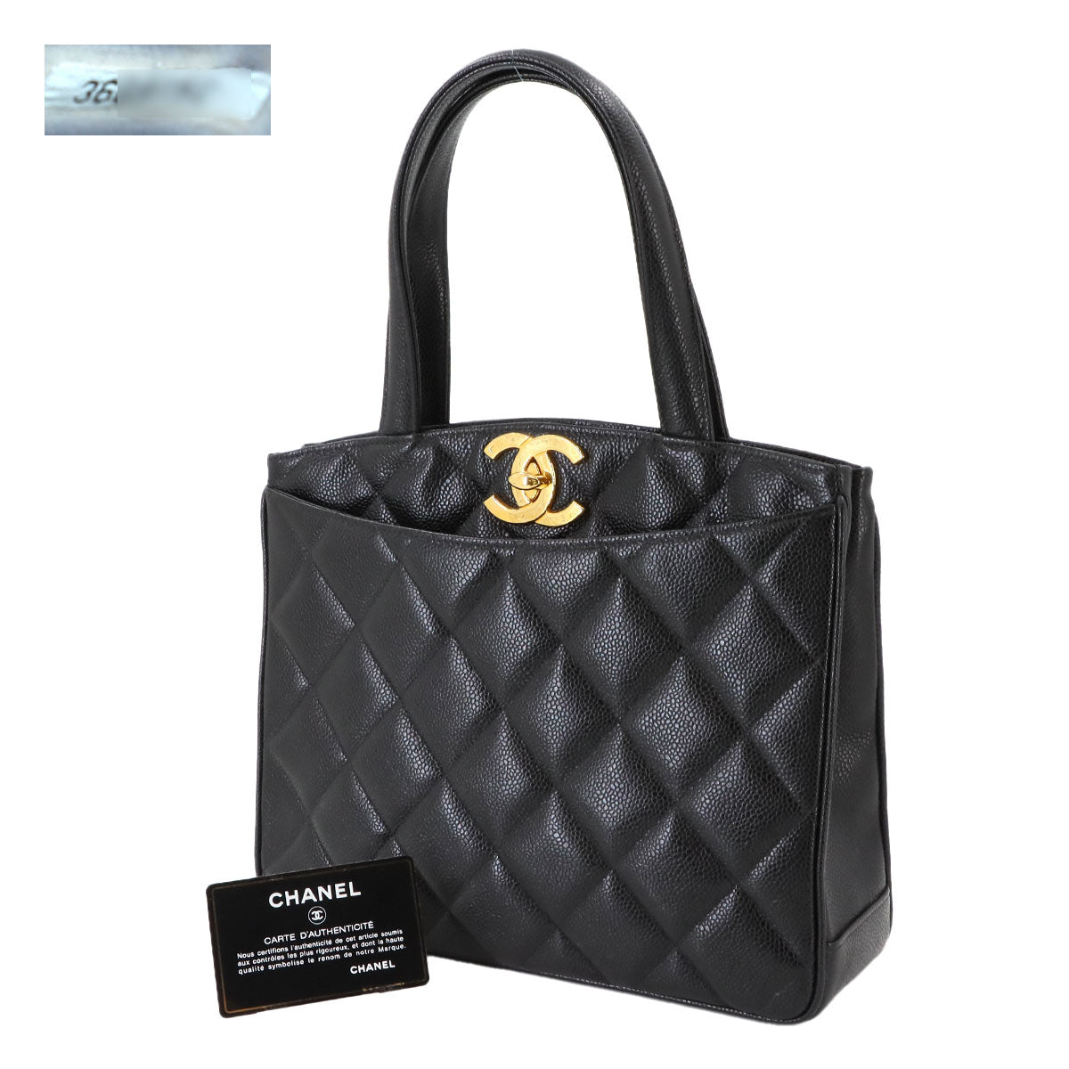 Matelasse Hand Bag Leather Black Vintage Purse