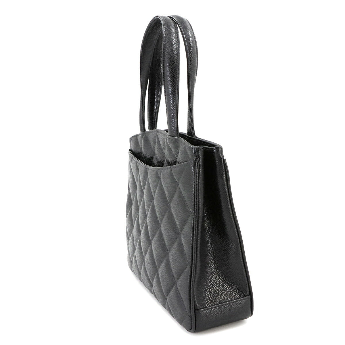 Matelasse Hand Bag Leather Black Vintage Purse