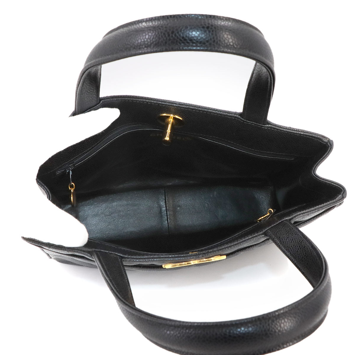 Matelasse Hand Bag Leather Black Vintage Purse