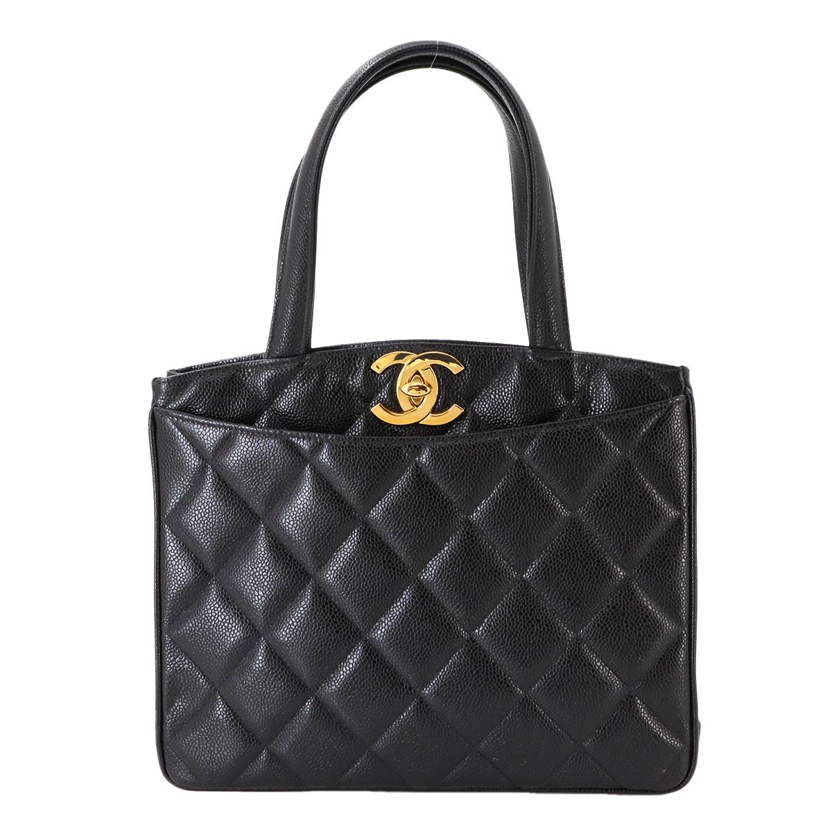 Matelasse Hand Bag Leather Black Vintage Purse