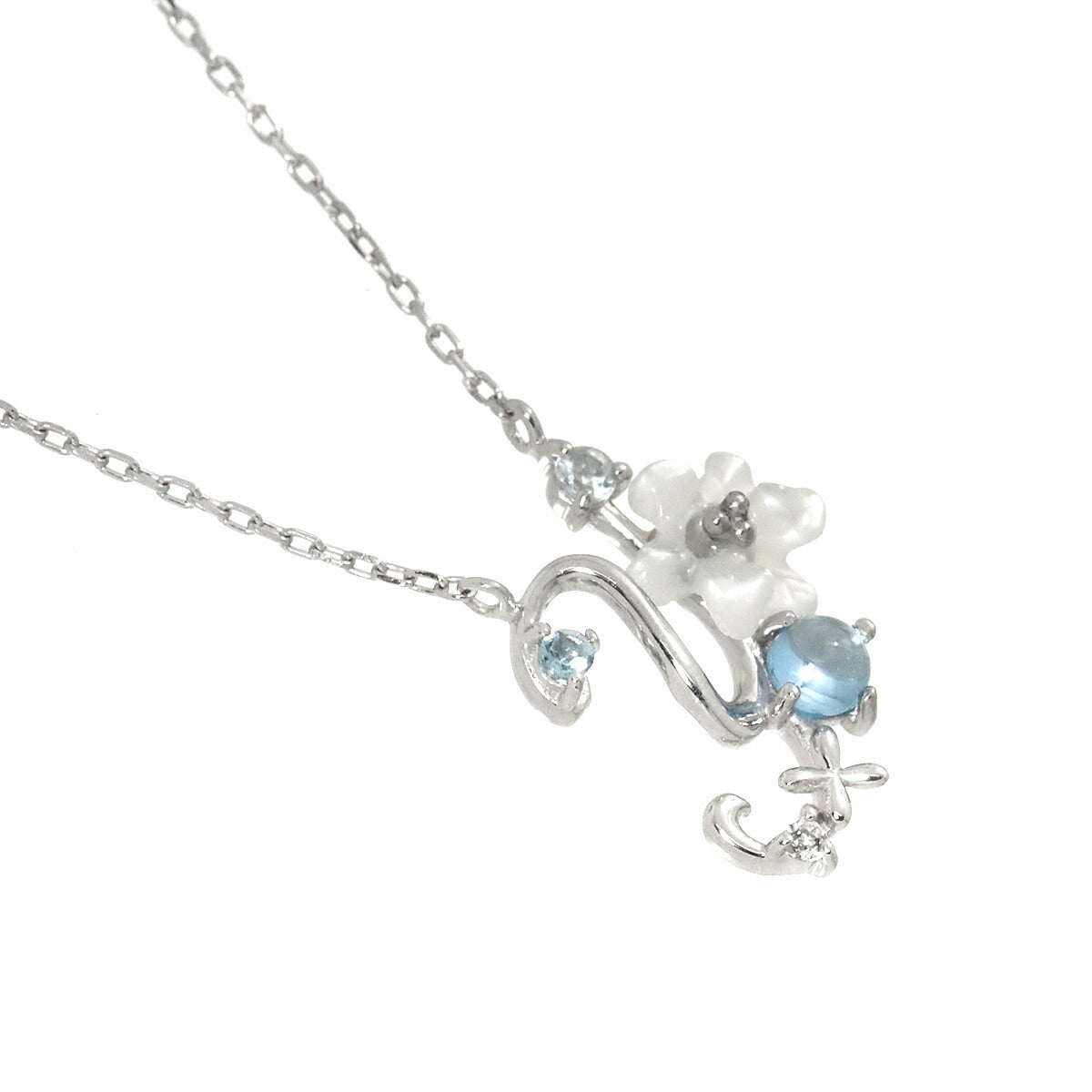 Mother of Pearl MOP Topaz Diamond Necklace 18K WG 750