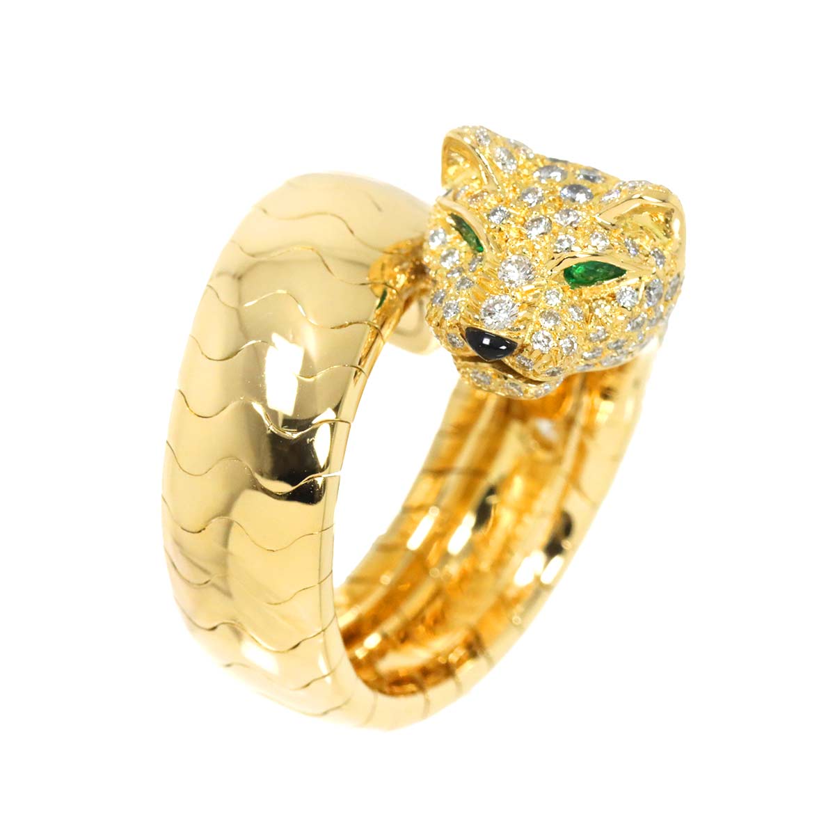 Pantel Diamond Emerald Onyx Ring 18K YG 750 size52 6(US)