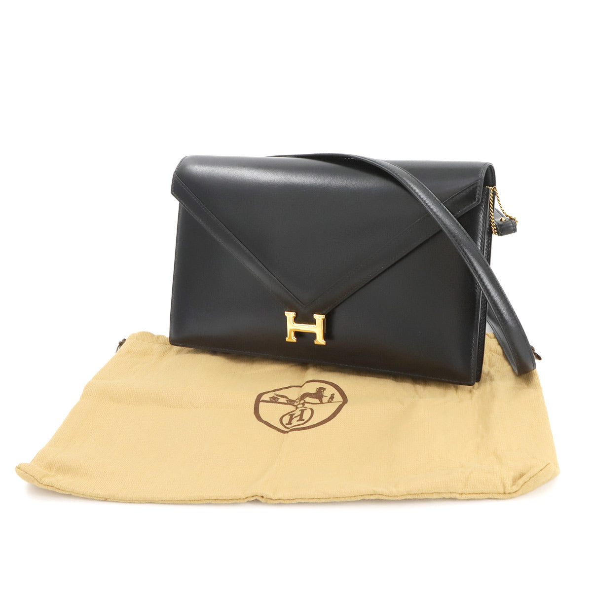 Lydie 2way Shoulder Clutch Bag Box Calf Leather Black Purse 90275003