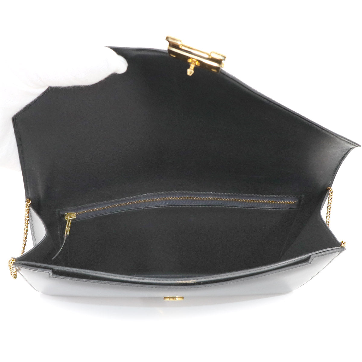 Lydie 2way Shoulder Clutch Bag Box Calf Leather Black Purse 90275003