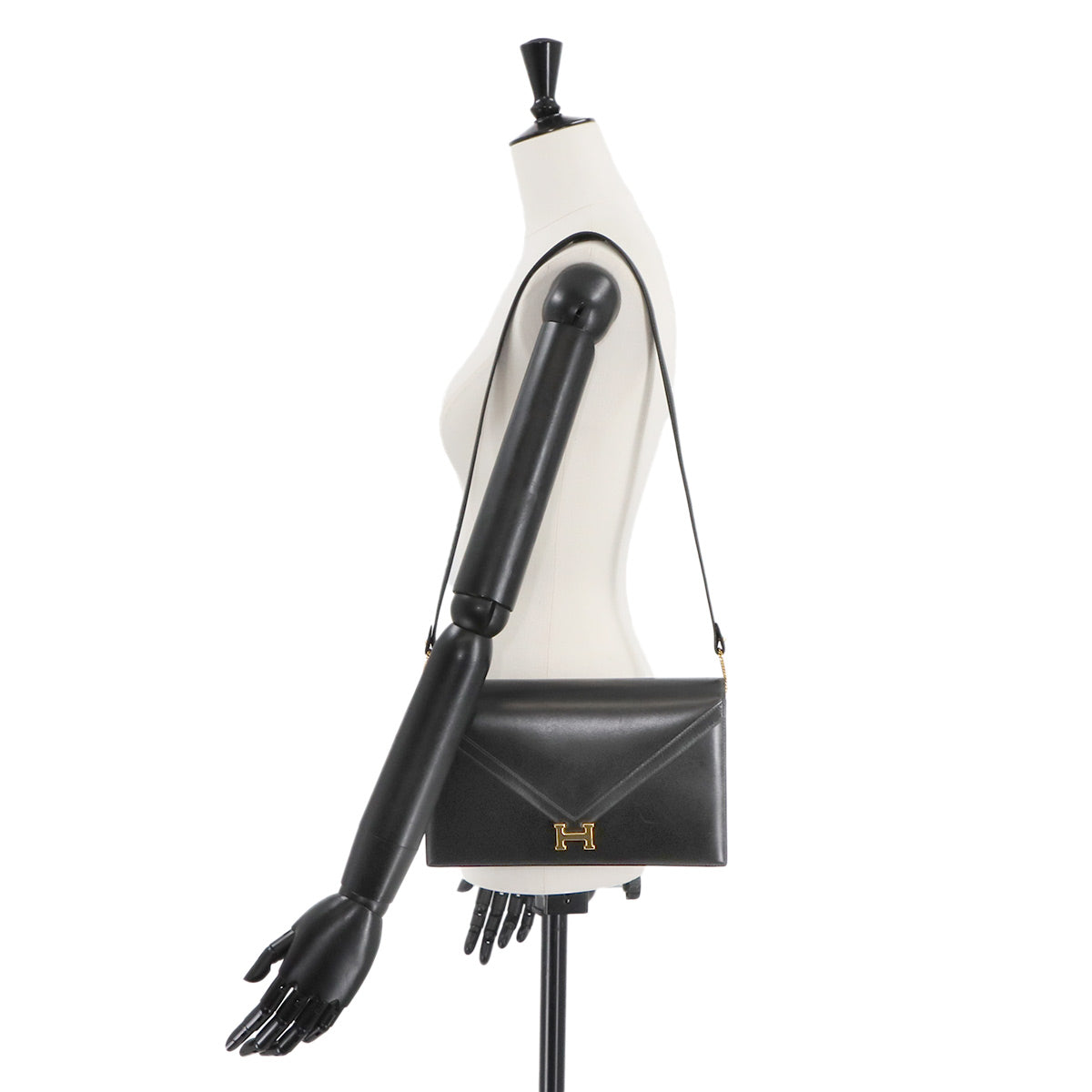 Lydie 2way Shoulder Clutch Bag Box Calf Leather Black Purse 90275003