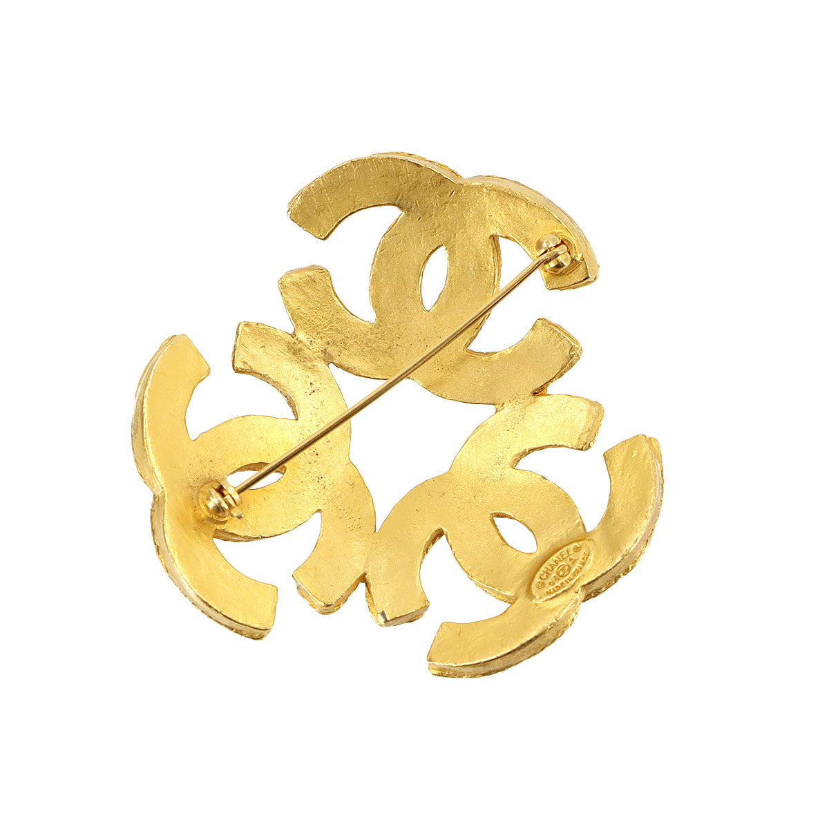 Triple Coco Logos Brooch Gold Accessory 94A Vintage