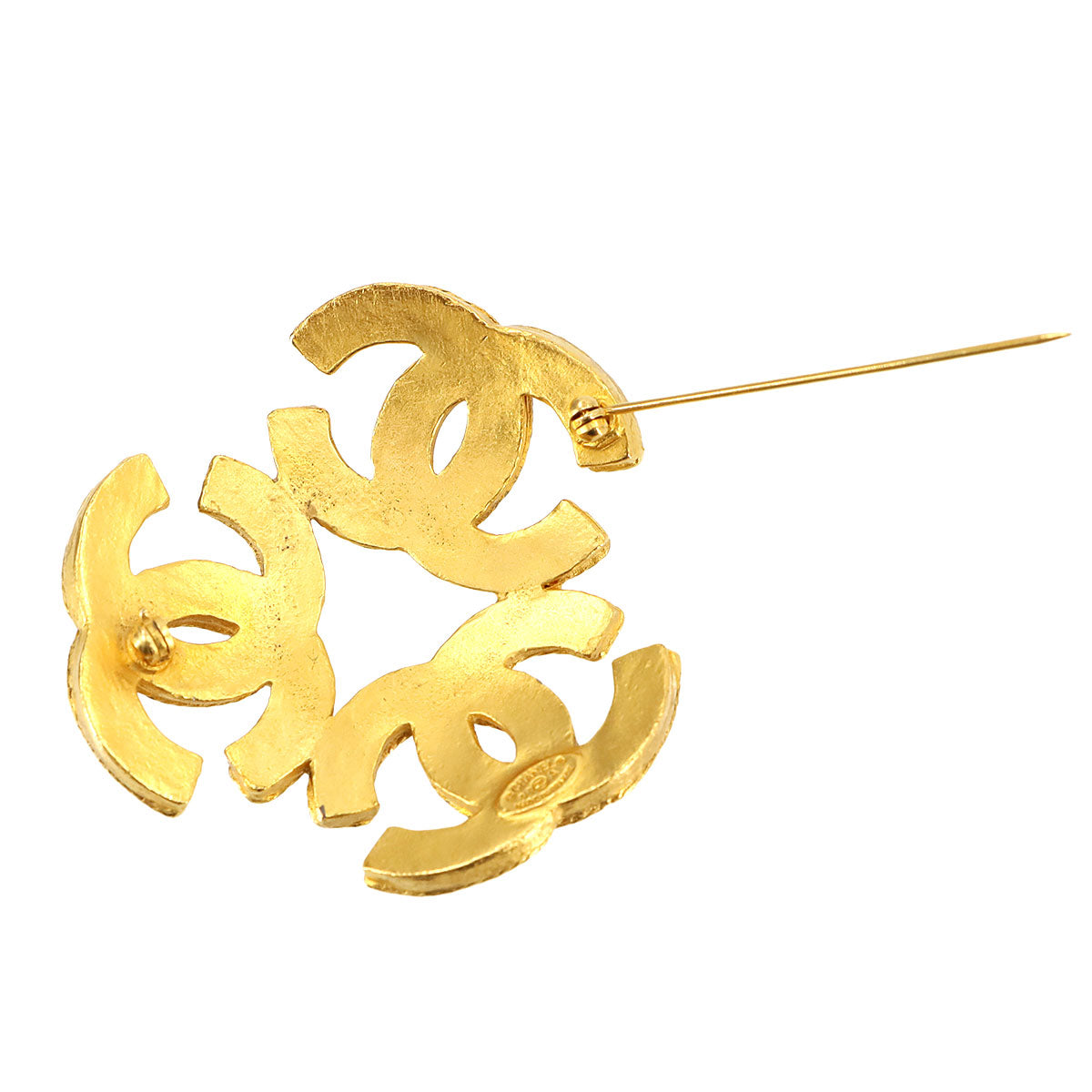 Triple Coco Logos Brooch Gold Accessory 94A Vintage