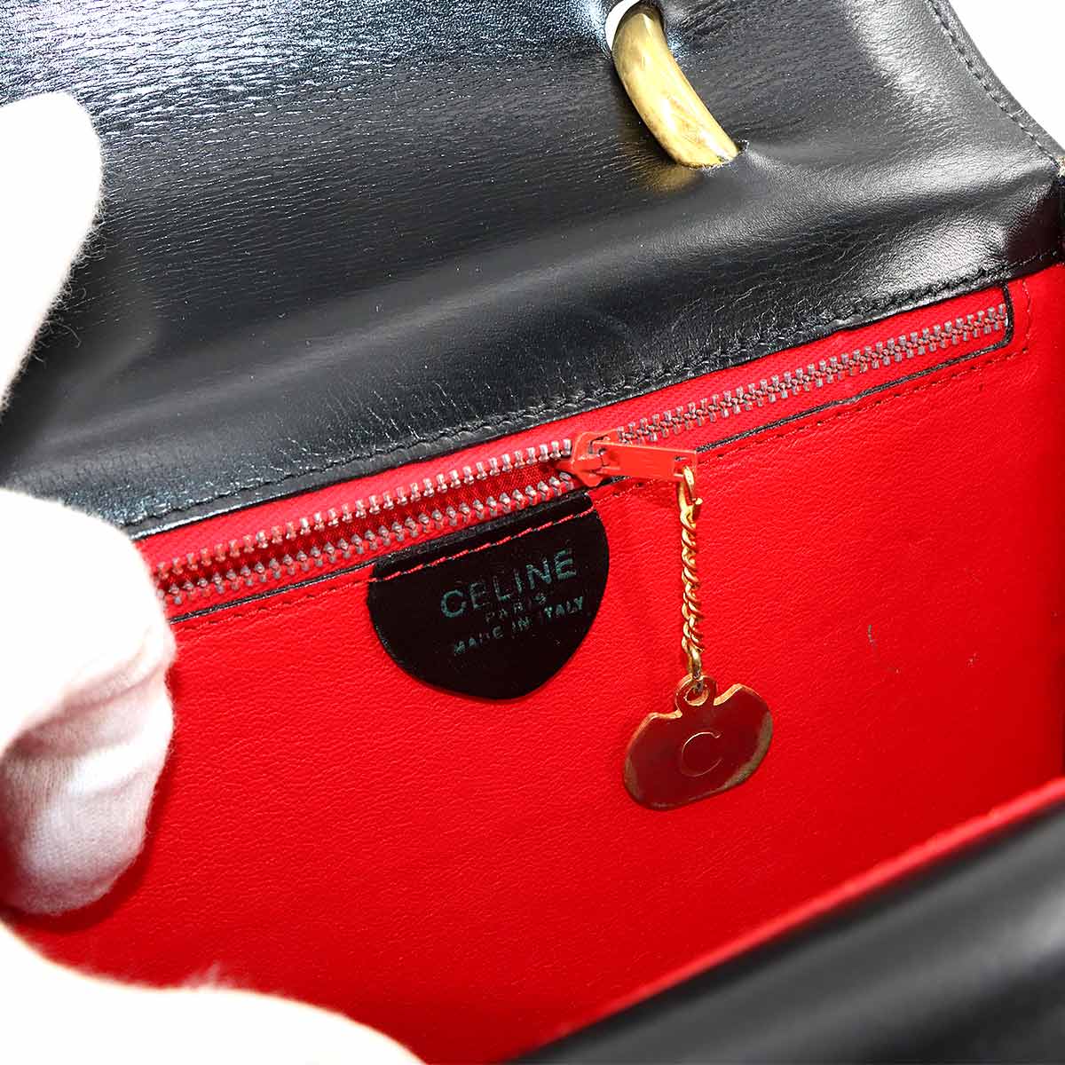 Gancini Hand Bag Leather Black Vintage Purse