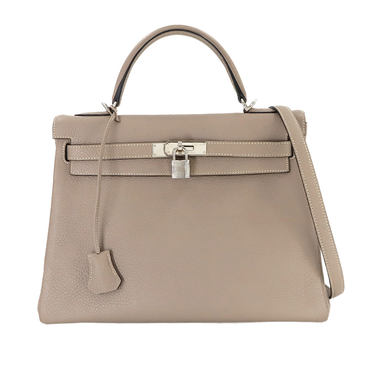 Kelly 32 Hand Shoulder Bag Taurillon Clemence Gris Tourterelle