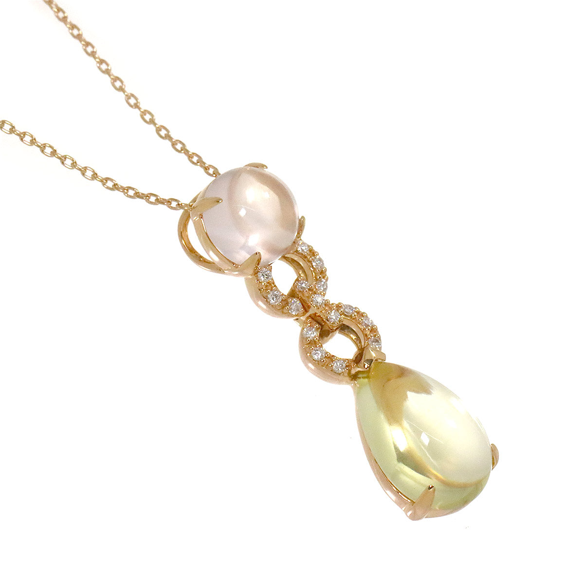 Quartz Diamond 0.09ct Necklace 18K PG 750