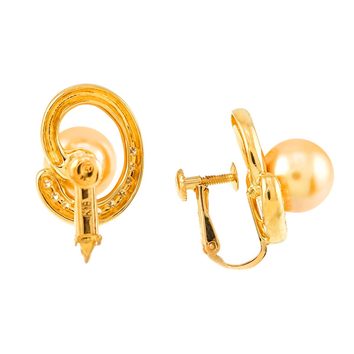 Akoya Pearl 9.4mm Diamond 0.12ctx2 Earrings Clip on 18K YG 750