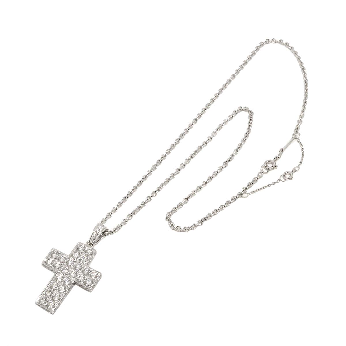 Cartier Diamond Cross Necklace 18K White Gold 750