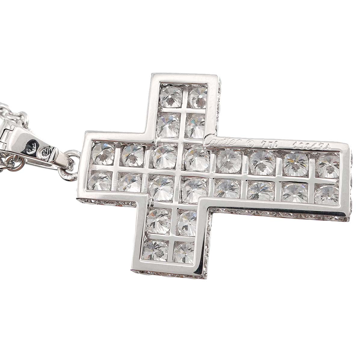 Cartier Diamond Cross Necklace 18K White Gold 750