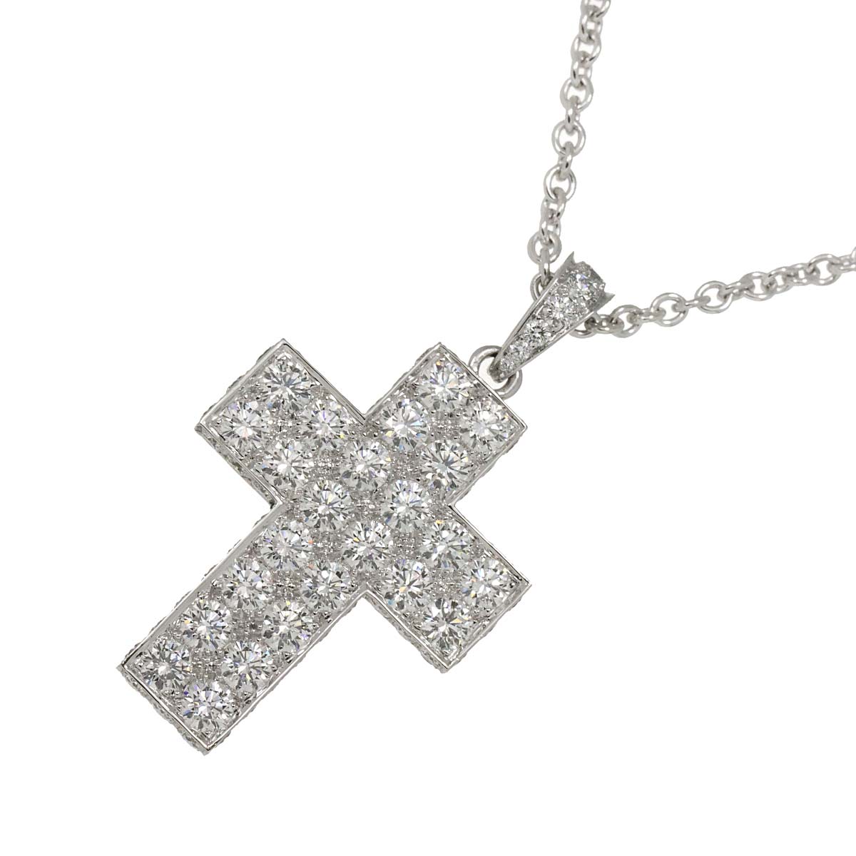 Cartier Diamond Cross Necklace 18K White Gold 750