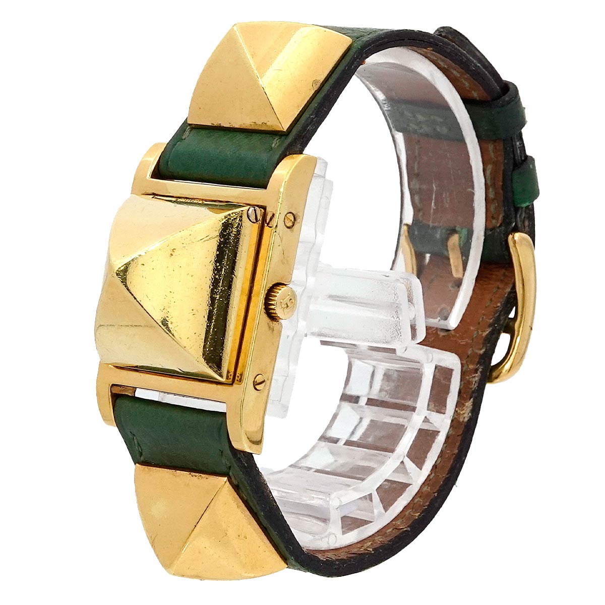 Medor Vintage pyramid Gold studs Quartz White Dial Ladies