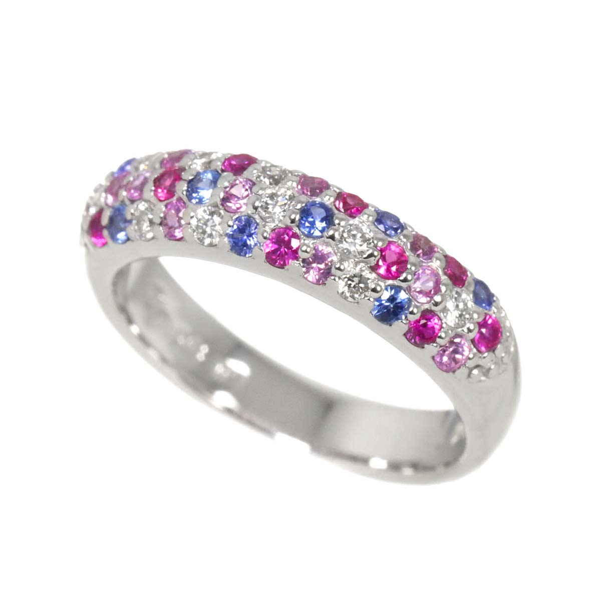 Ponte Vecchio Sapphire 0.34ct Diamond 0.10ct Ring 18K WG Size 2.5(US)