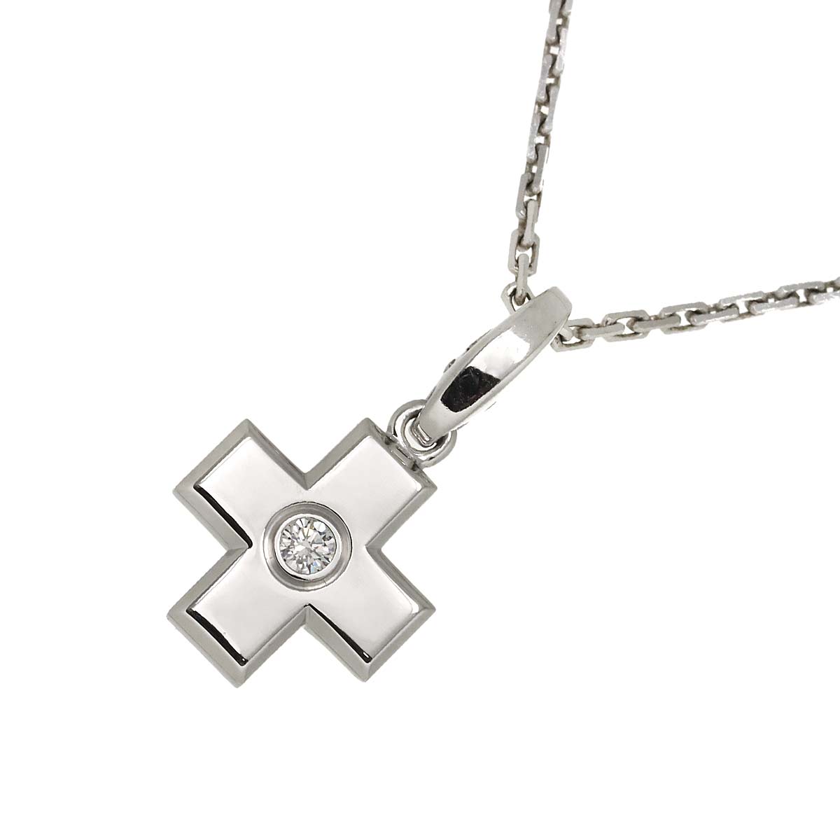 Diamond Cross Necklace 18K White Gold 750