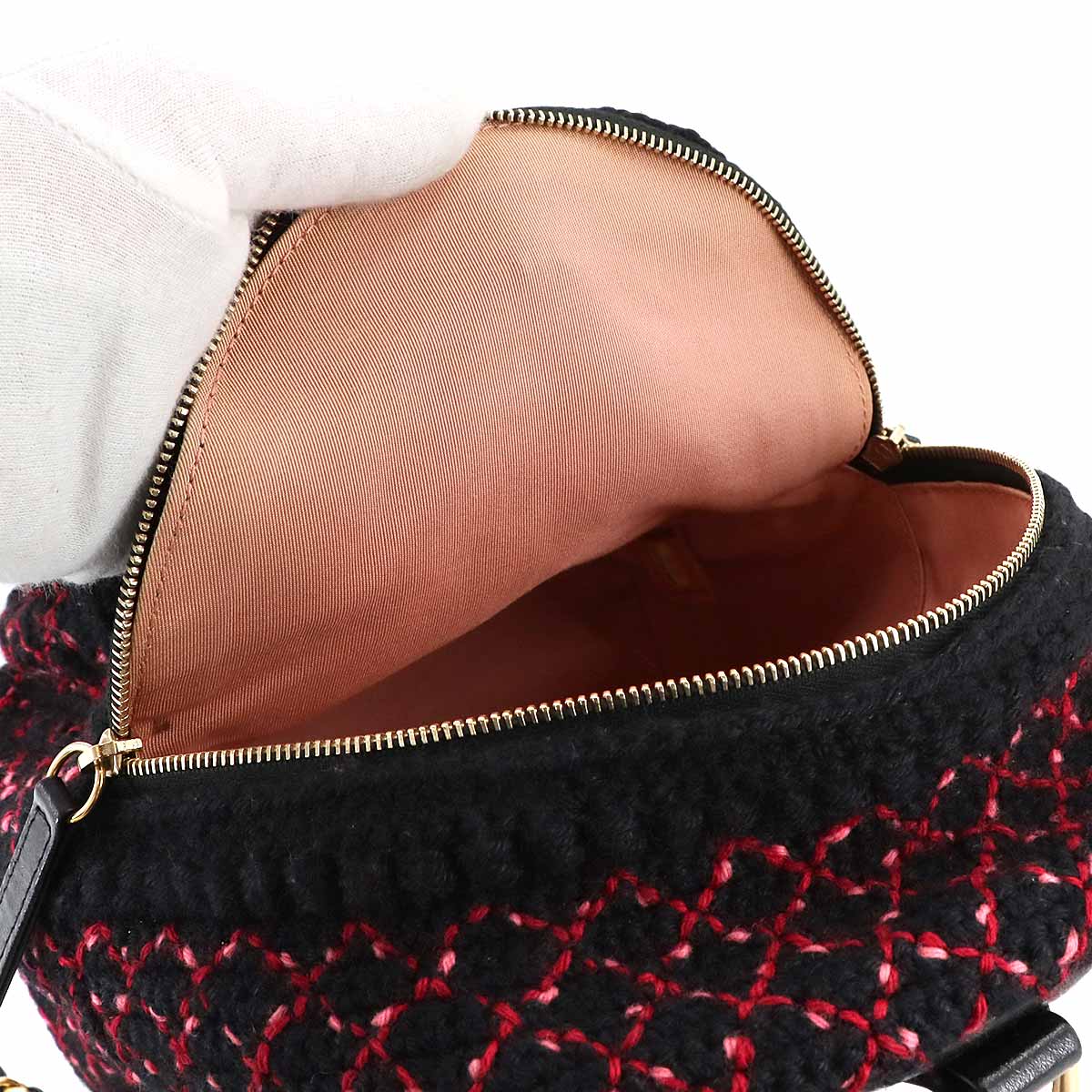 Back Pack Knit tweed Leather Black Red A91925 Coco Logos