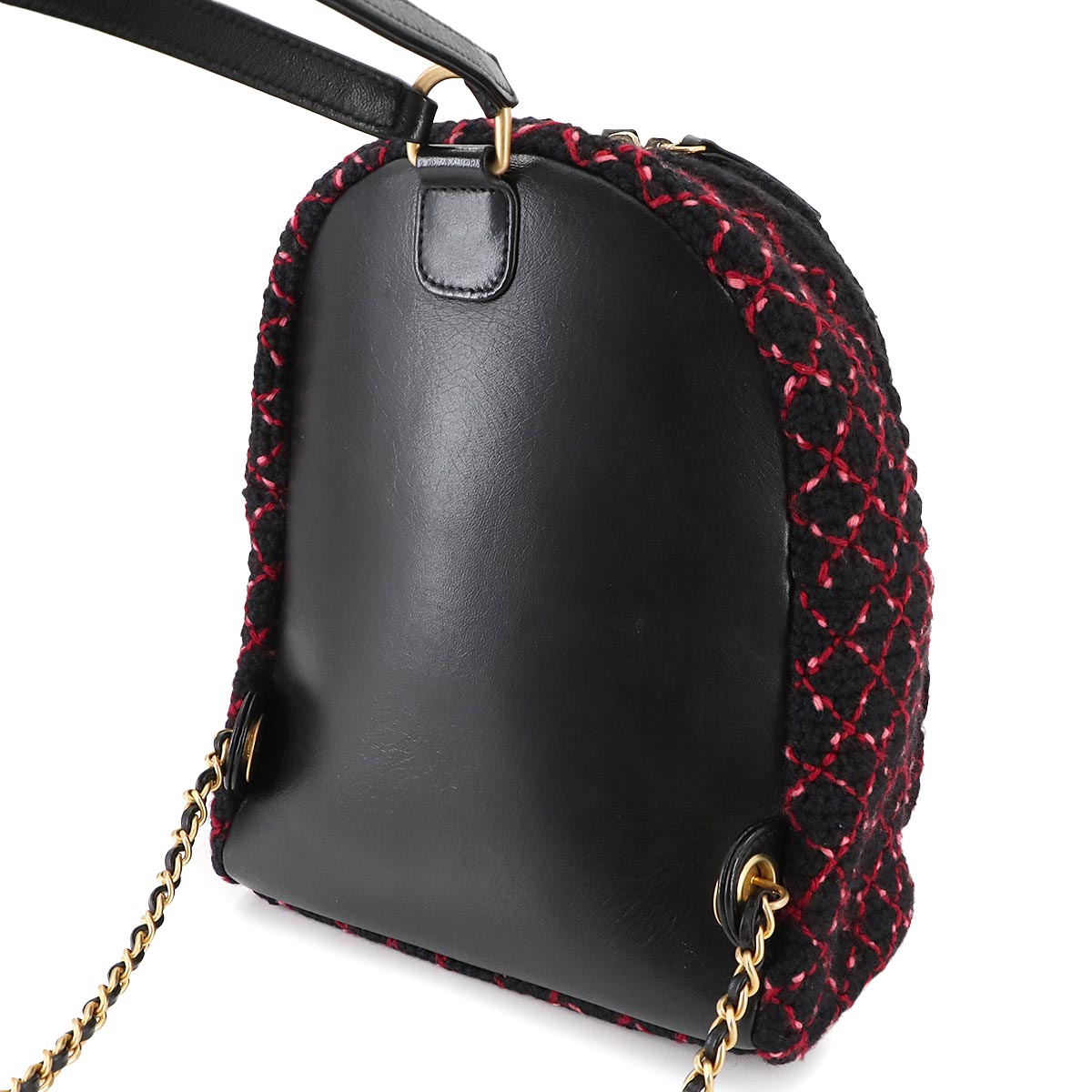Back Pack Knit tweed Leather Black Red A91925 Coco Logos