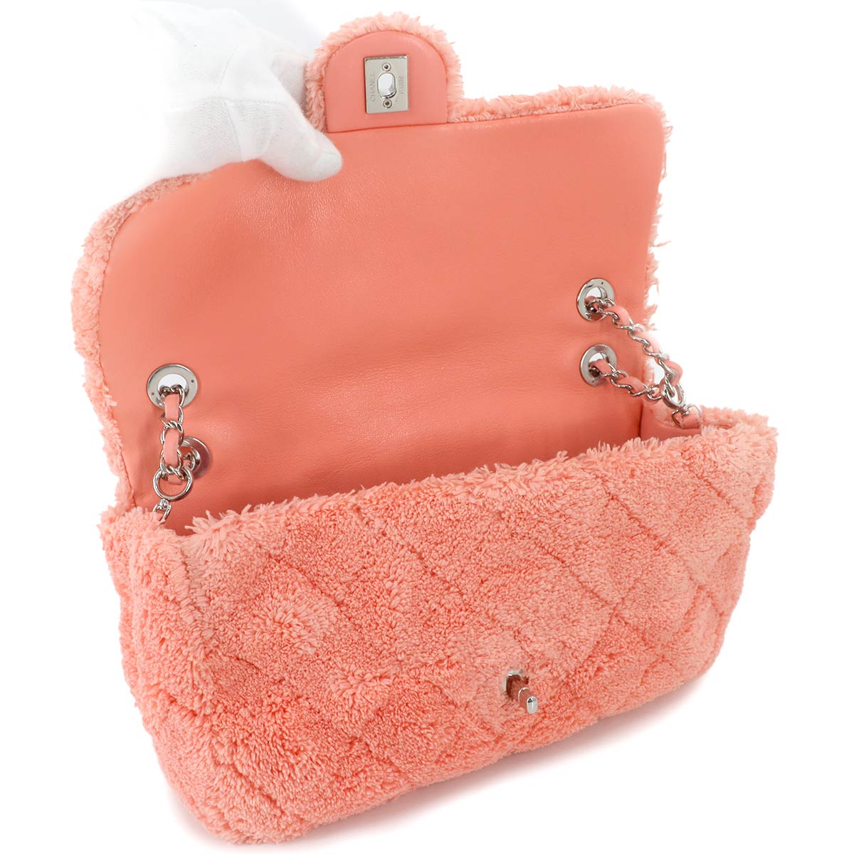 Matelasse Chain Shoulder Bag Mix Fiber Leather Pink AS0603