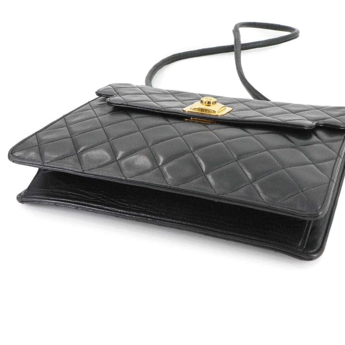 Matelasse Shoulder Bag Leather Black Vintage