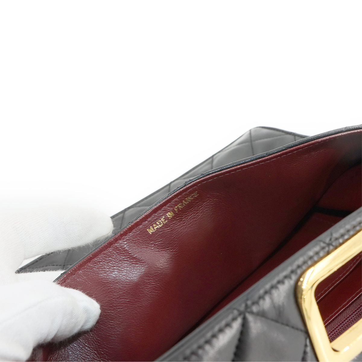 Matelasse Shoulder Bag Leather Black Vintage