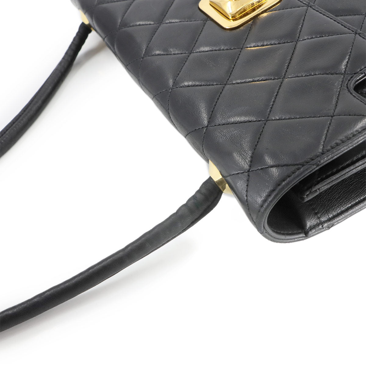 Matelasse Shoulder Bag Leather Black Vintage