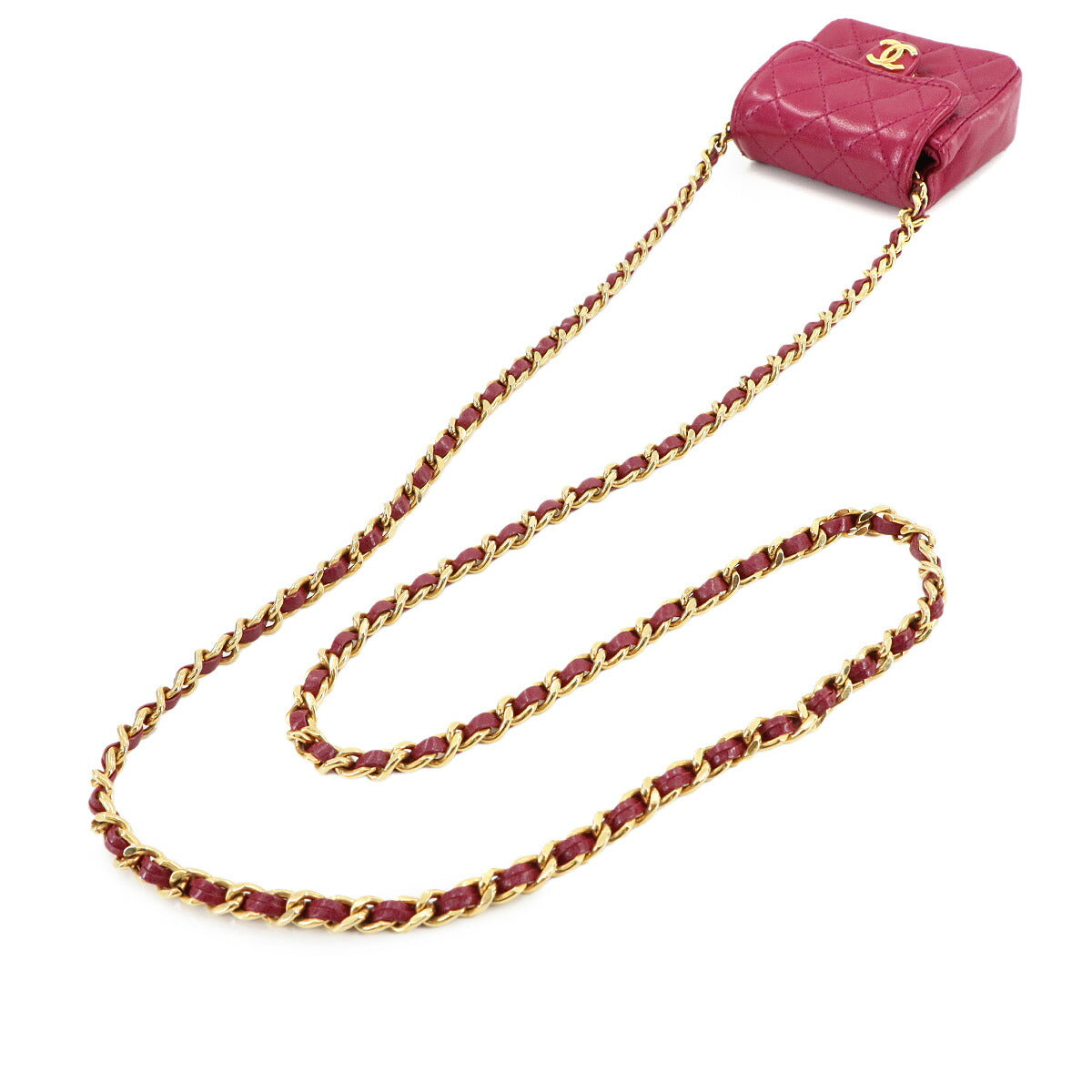 CHANEL Minimini Matelasse Chain Shoulder Bag Leather Red Purse