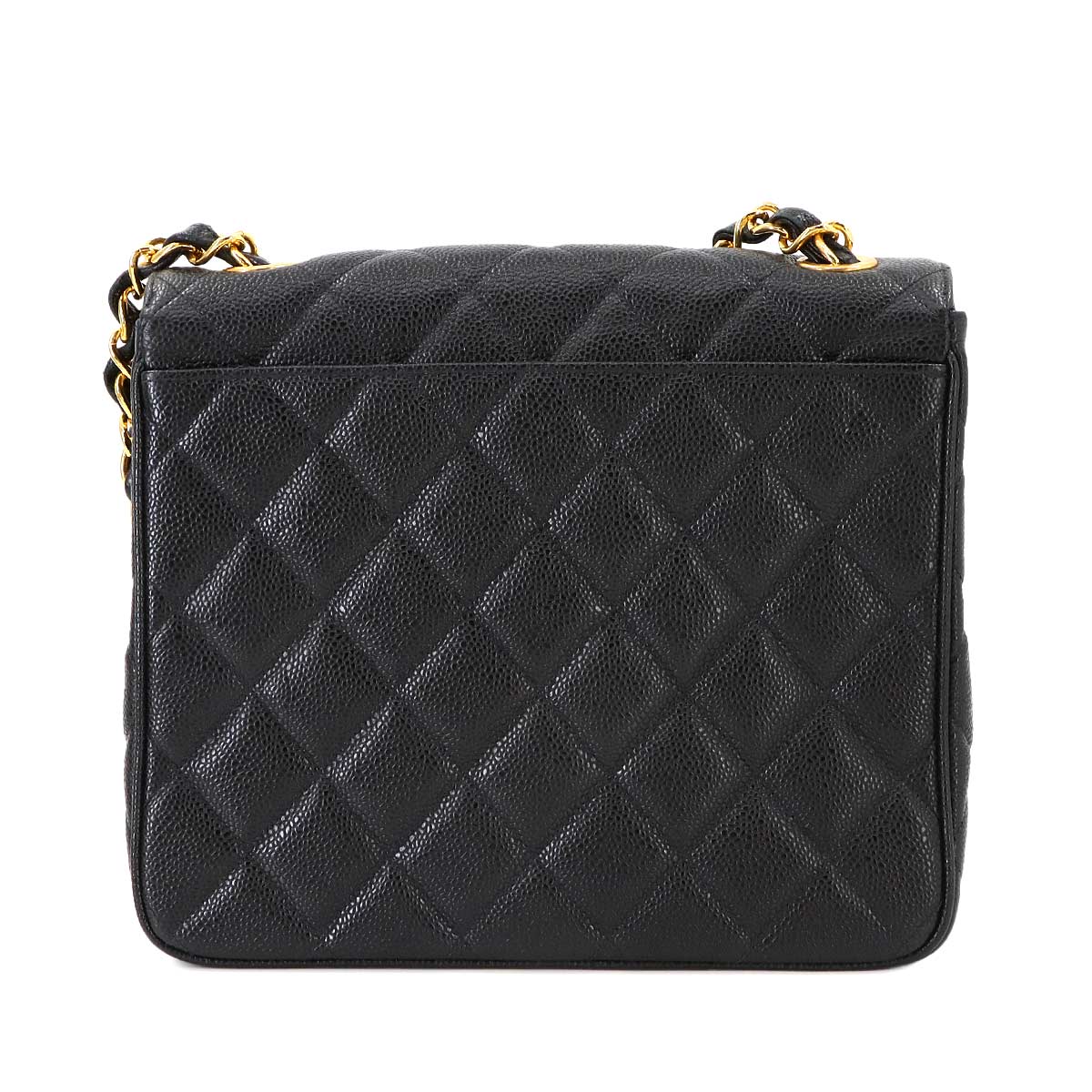 Matelasse Chain Shoulder Bag Caviar Skin Leather Black Vintage