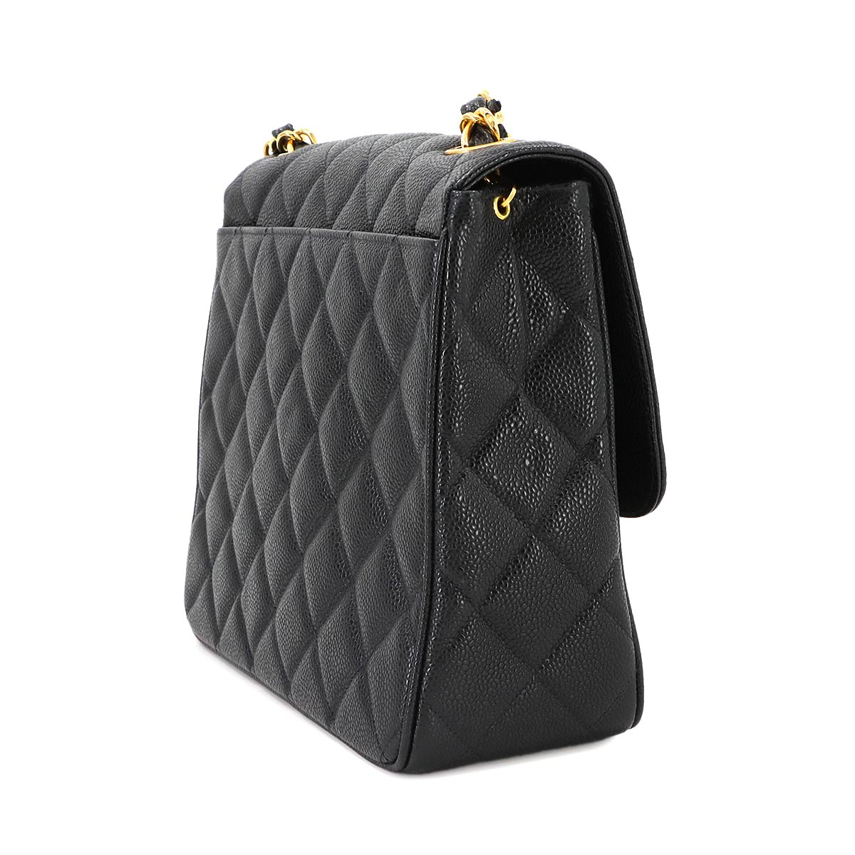 Matelasse Chain Shoulder Bag Caviar Skin Leather Black Vintage