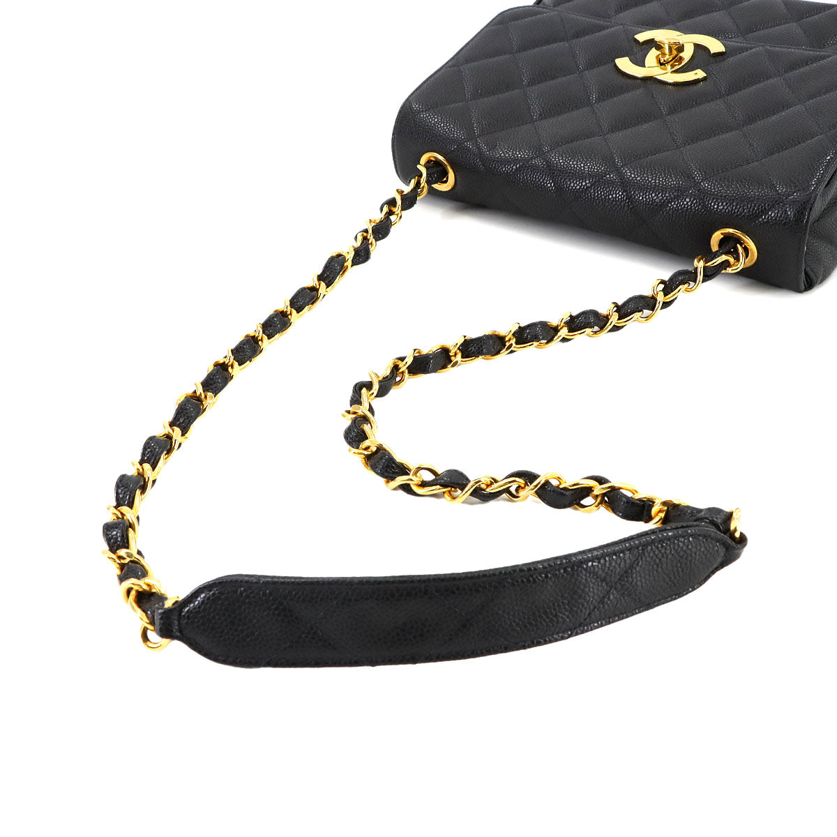 Matelasse Chain Shoulder Bag Caviar Skin Leather Black Vintage